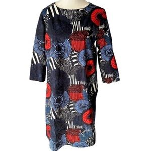 Marimekko Unelma Dress Siirtolapuutarha Pattern Red Black Blue Midi Shift 38 6